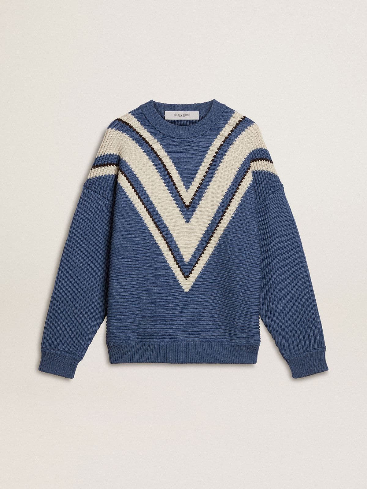 Men's light blue jacquard wool sweater with cream-colored pattern - Golden Goose Men