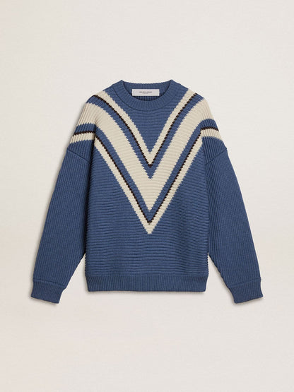 Men's light blue jacquard wool sweater with cream-colored pattern - Golden Goose Men