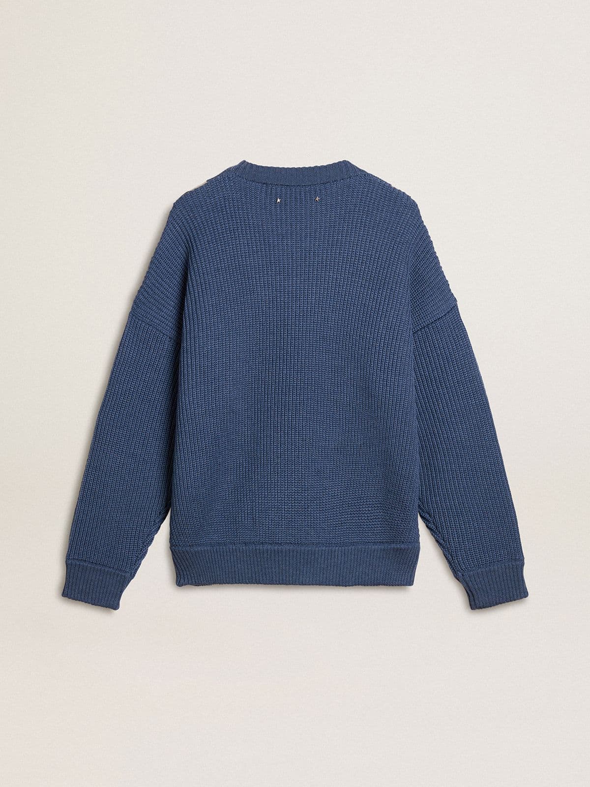 Men's light blue jacquard wool sweater with cream-colored pattern - Golden Goose Men