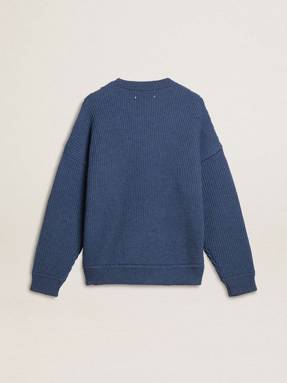Men's light blue jacquard wool sweater with cream-colored pattern - Golden Goose Men