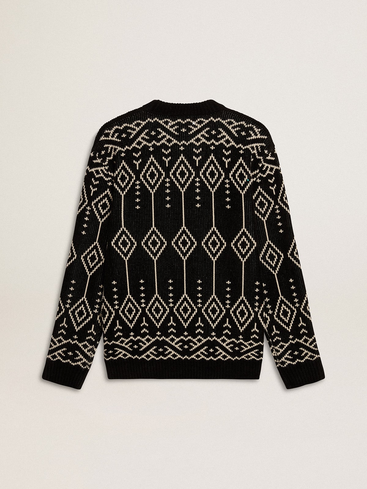 Men’s crew neck wool blend sweater with jacquard argyle design - Golden Goose Men