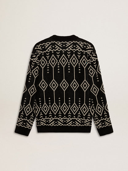 Men’s crew neck wool blend sweater with jacquard argyle design - Golden Goose Men