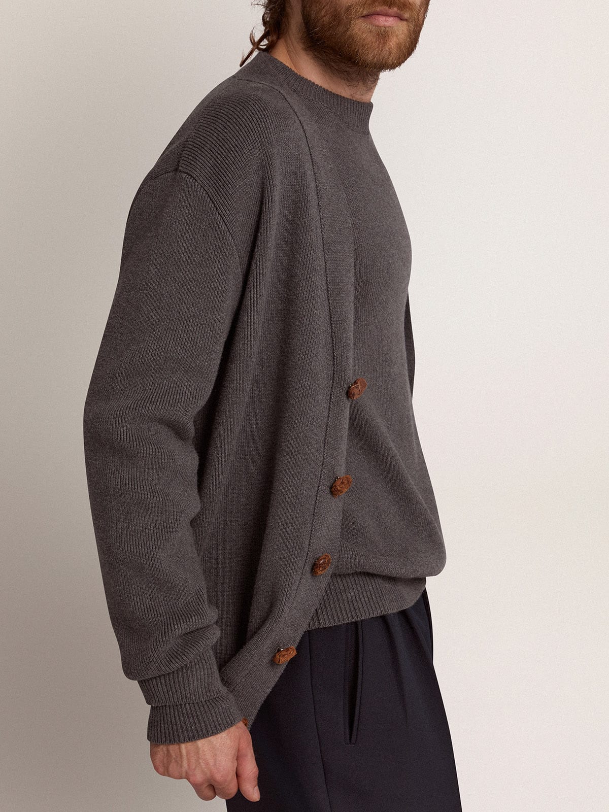 Men's grey cotton cardigan with buttons | Golden Goose - Golden Goose Men