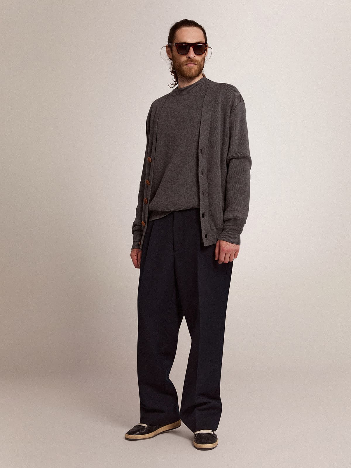 Men's grey cotton cardigan with buttons | Golden Goose - Golden Goose Men