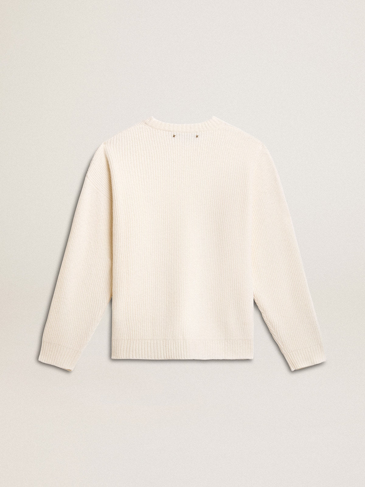 Men's crew-neck sweater in worn white ribbed wool - Golden Goose Men