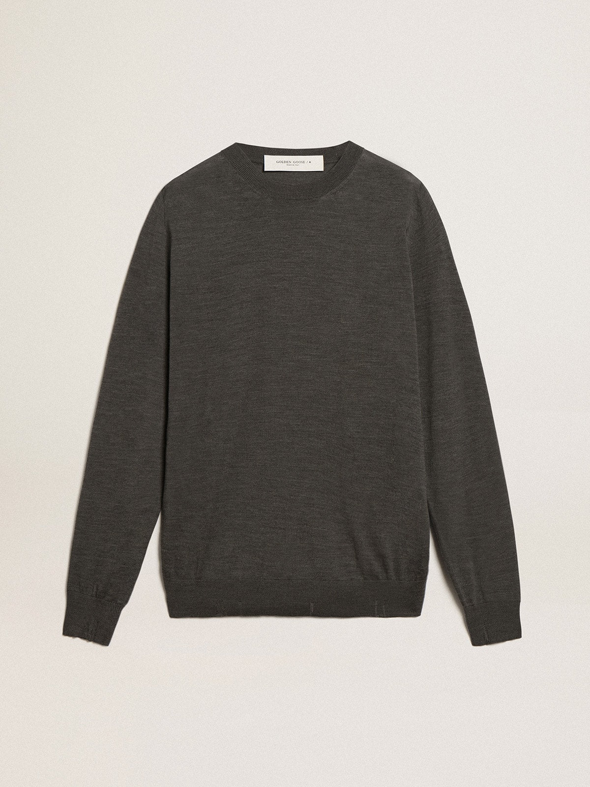 Men's round-neck sweater in dark gray mélange wool - Golden Goose Men