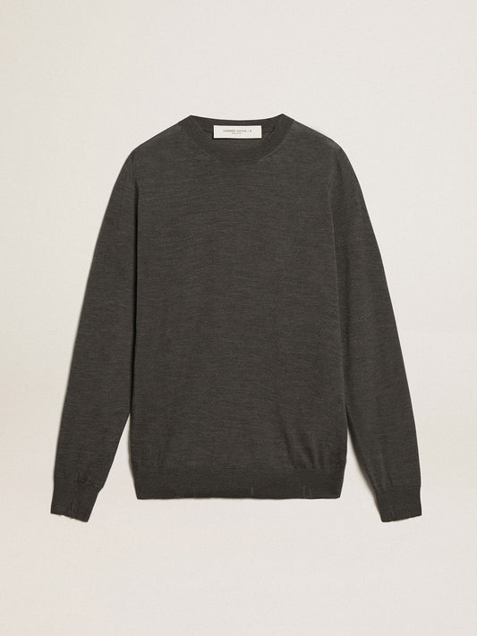 Men's round-neck sweater in dark gray mélange wool - Golden Goose Men