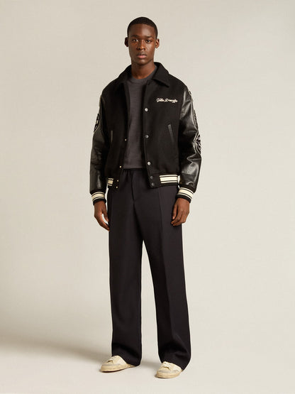 Men's round-neck sweater in dark gray mélange wool - Golden Goose Men