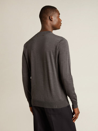 Men's round-neck sweater in dark gray mélange wool - Golden Goose Men