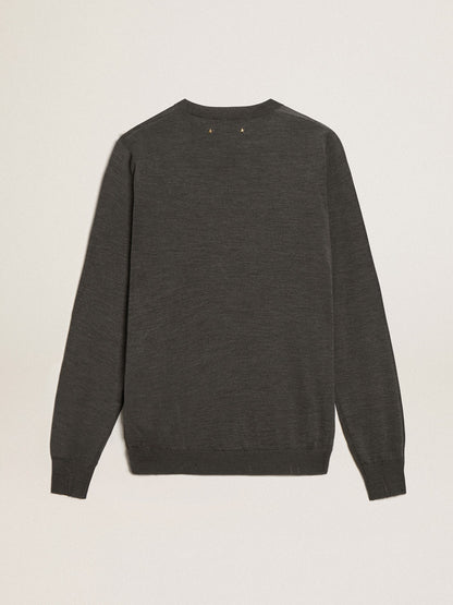 Men's round-neck sweater in dark gray mélange wool - Golden Goose Men