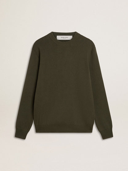 Men's military green crew neck sweater with 'Golden' lettering on the back - Golden Goose Men