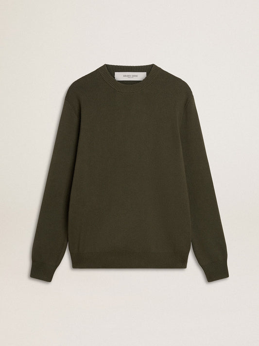 Men's military green crew neck sweater with 'Golden' lettering on the back - Golden Goose Men