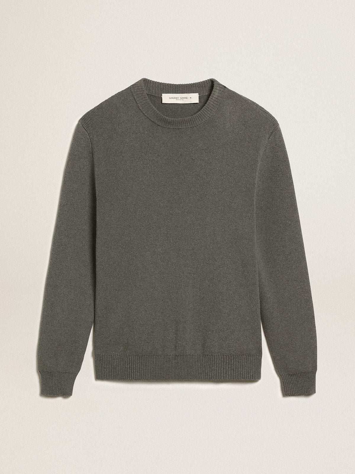 Men's round-neck sweater in dark gray cotton with logo on the back - Golden Goose Men
