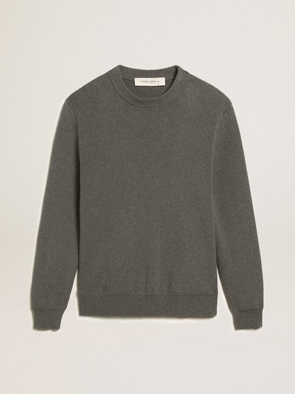 Men's round-neck sweater in dark gray cotton with logo on the back - Golden Goose Men