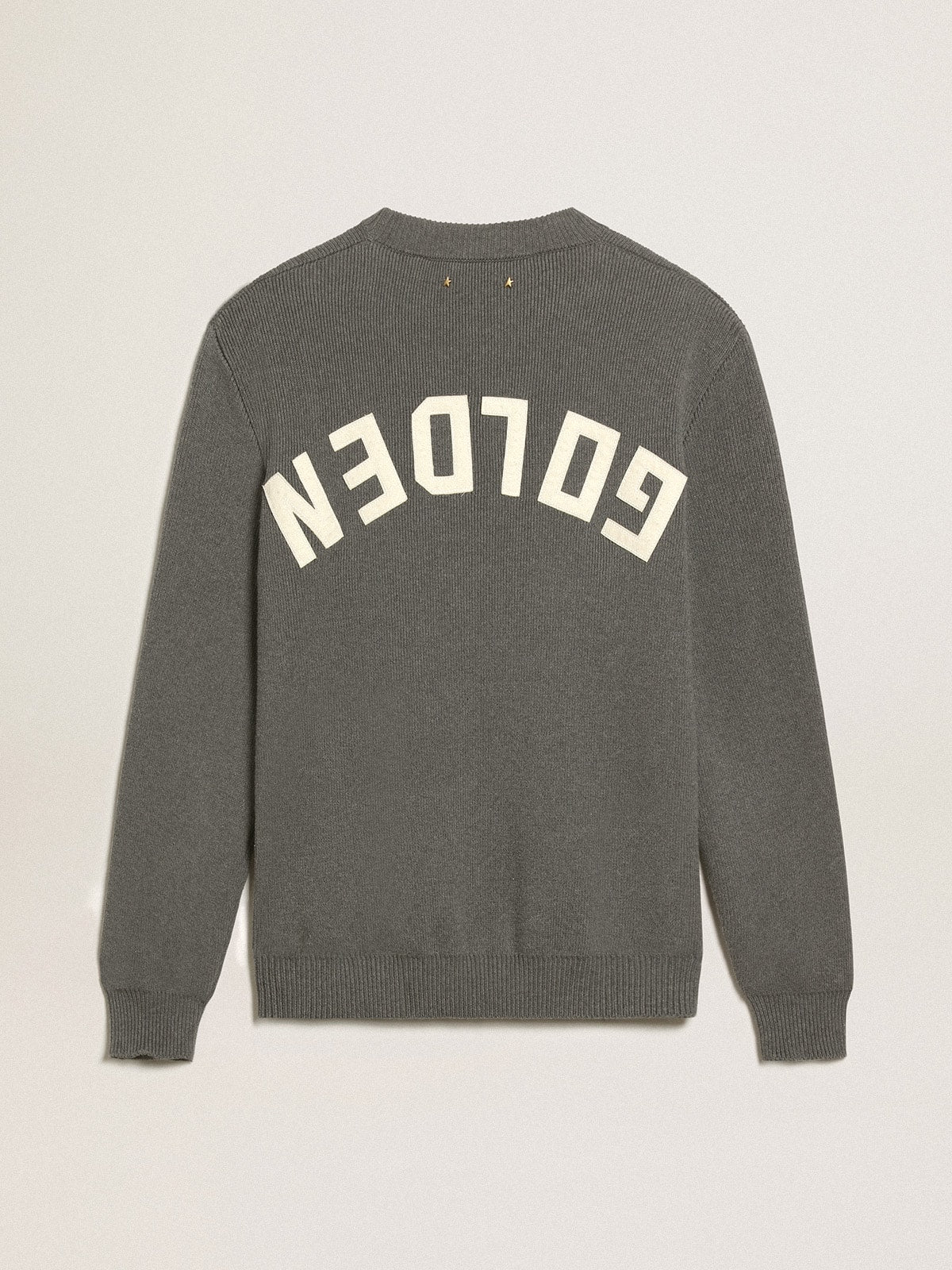Men's round-neck sweater in dark gray cotton with logo on the back - Golden Goose Men