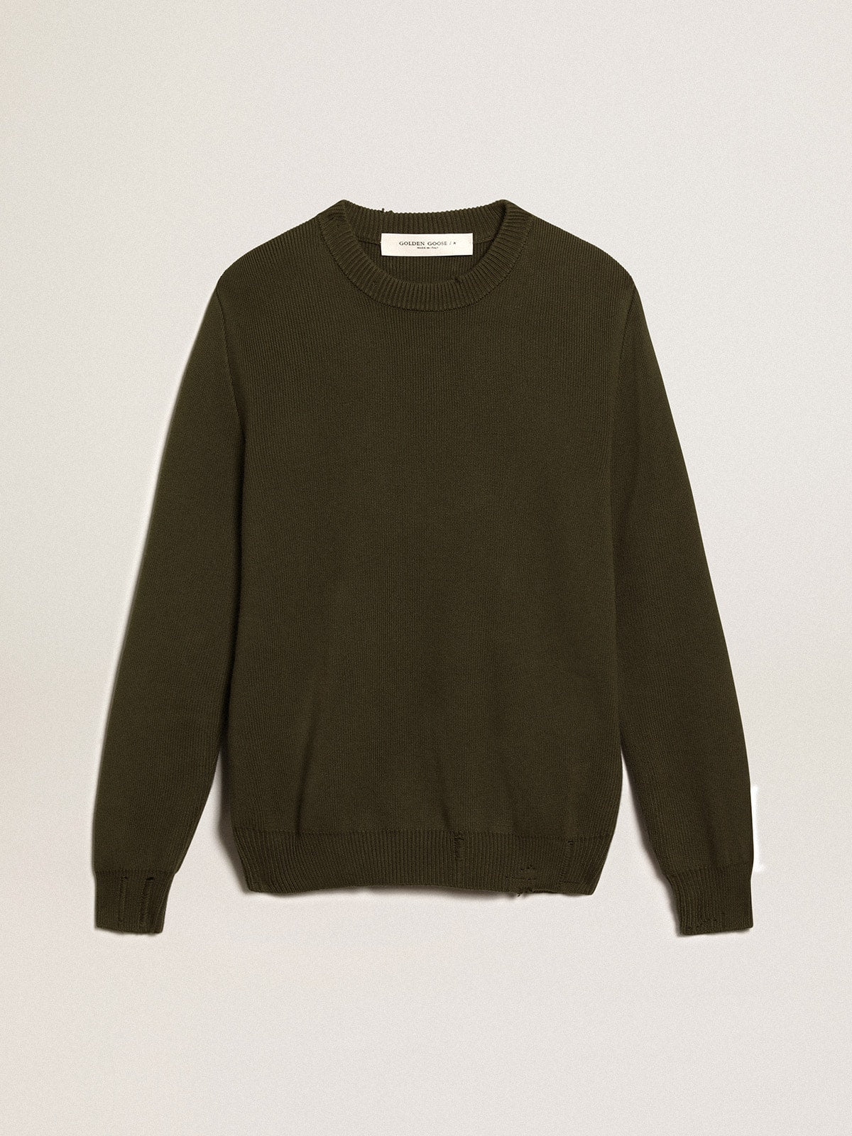 Men's round-neck sweater in military green cotton - Golden Goose Men