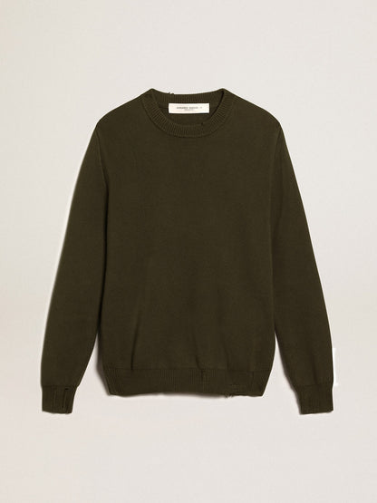 Men's round-neck sweater in military green cotton - Golden Goose Men