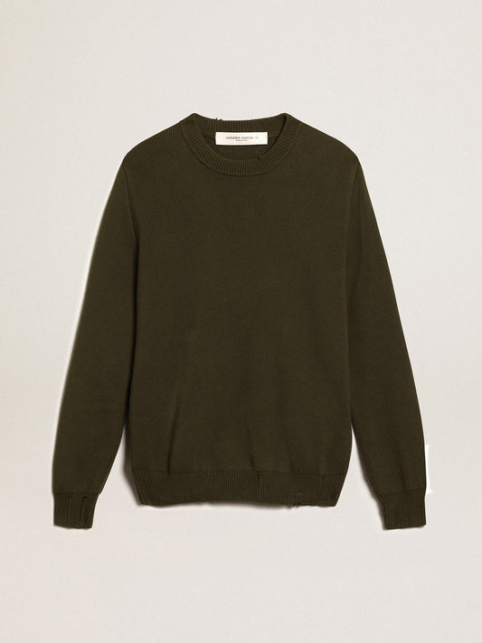 Men's round-neck sweater in military green cotton - Golden Goose Men