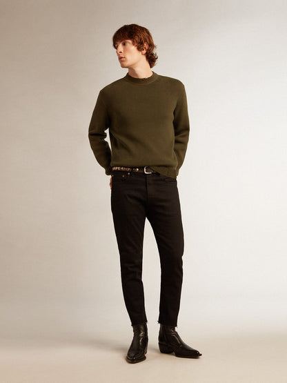 Men's round-neck sweater in military green cotton - Golden Goose Men