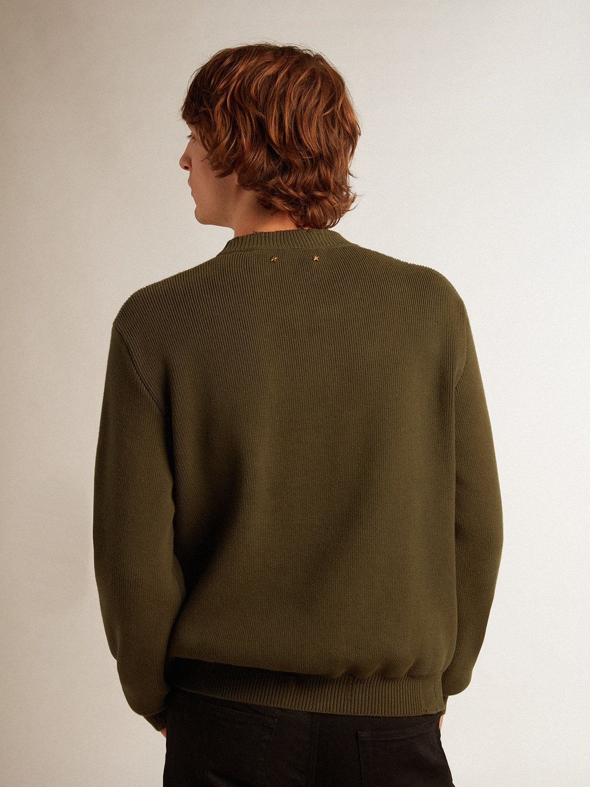 Men's round-neck sweater in military green cotton - Golden Goose Men