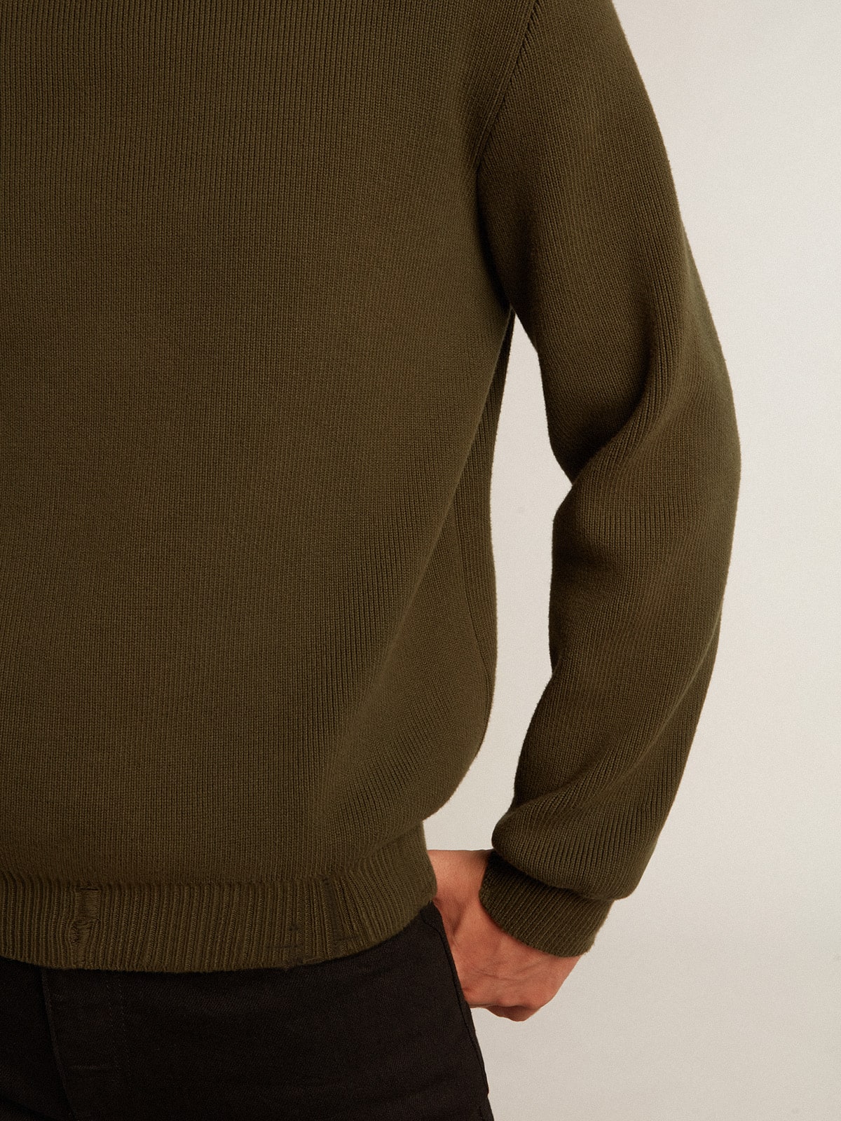 Men's round-neck sweater in military green cotton - Golden Goose Men