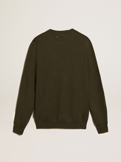 Men's round-neck sweater in military green cotton - Golden Goose Men