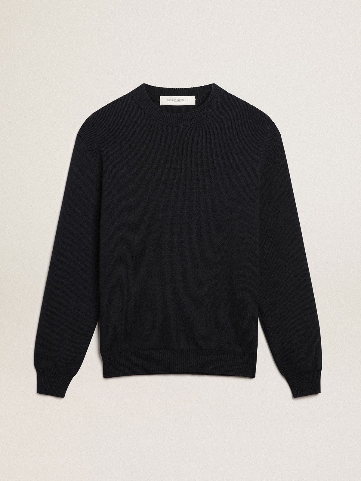 Men's round-neck sweater in dark blue cotton with logo - Golden Goose Men