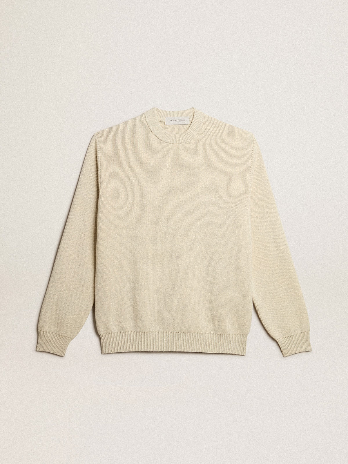 Men’s round-neck sweater in panama-colored cotton with logo on the back - Golden Goose Men