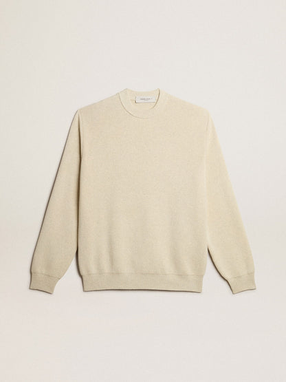 Men’s round-neck sweater in panama-colored cotton with logo on the back - Golden Goose Men