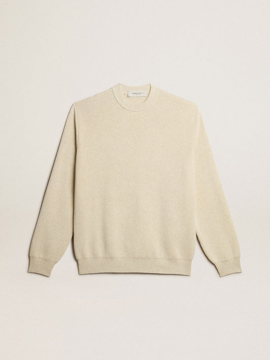 Men’s round-neck sweater in panama-colored cotton with logo on the back - Golden Goose Men