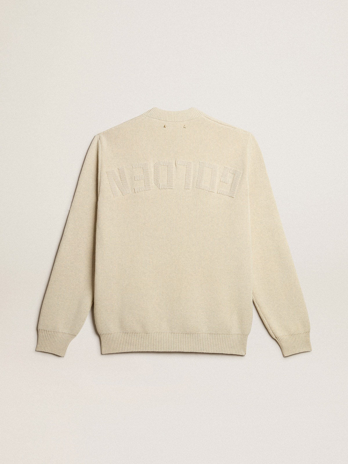 Men’s round-neck sweater in panama-colored cotton with logo on the back - Golden Goose Men