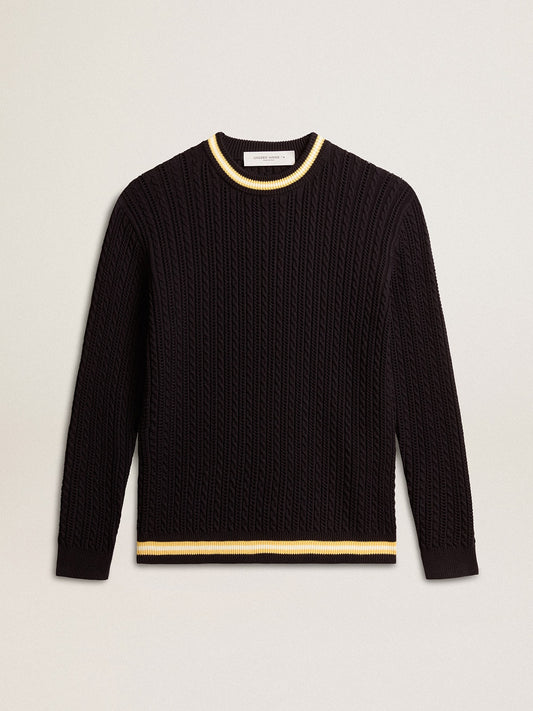Men’s blue round-neck sweater with contrasting ribbing - Golden Goose Men