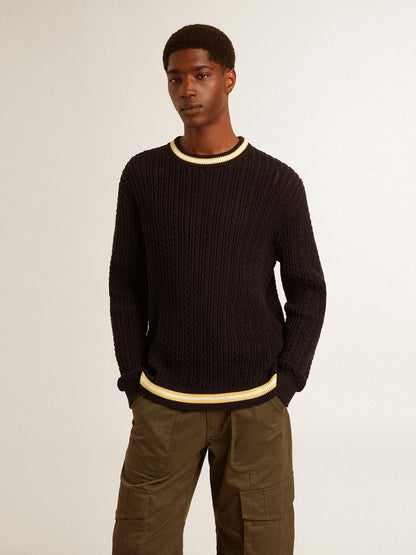 Men’s blue round-neck sweater with contrasting ribbing - Golden Goose Men