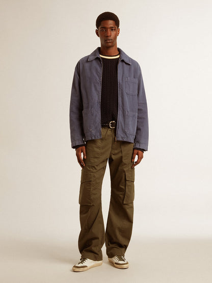 Men’s blue round-neck sweater with contrasting ribbing - Golden Goose Men