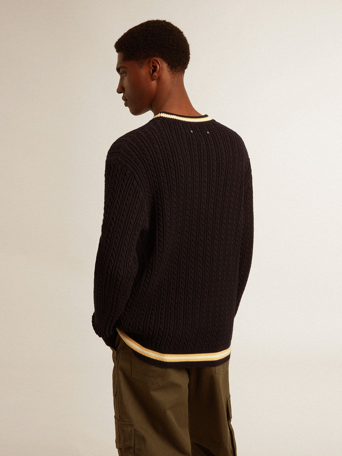 Men’s blue round-neck sweater with contrasting ribbing - Golden Goose Men