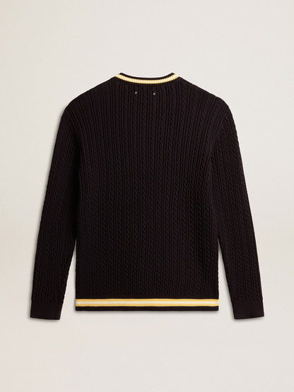 Men’s blue round-neck sweater with contrasting ribbing - Golden Goose Men
