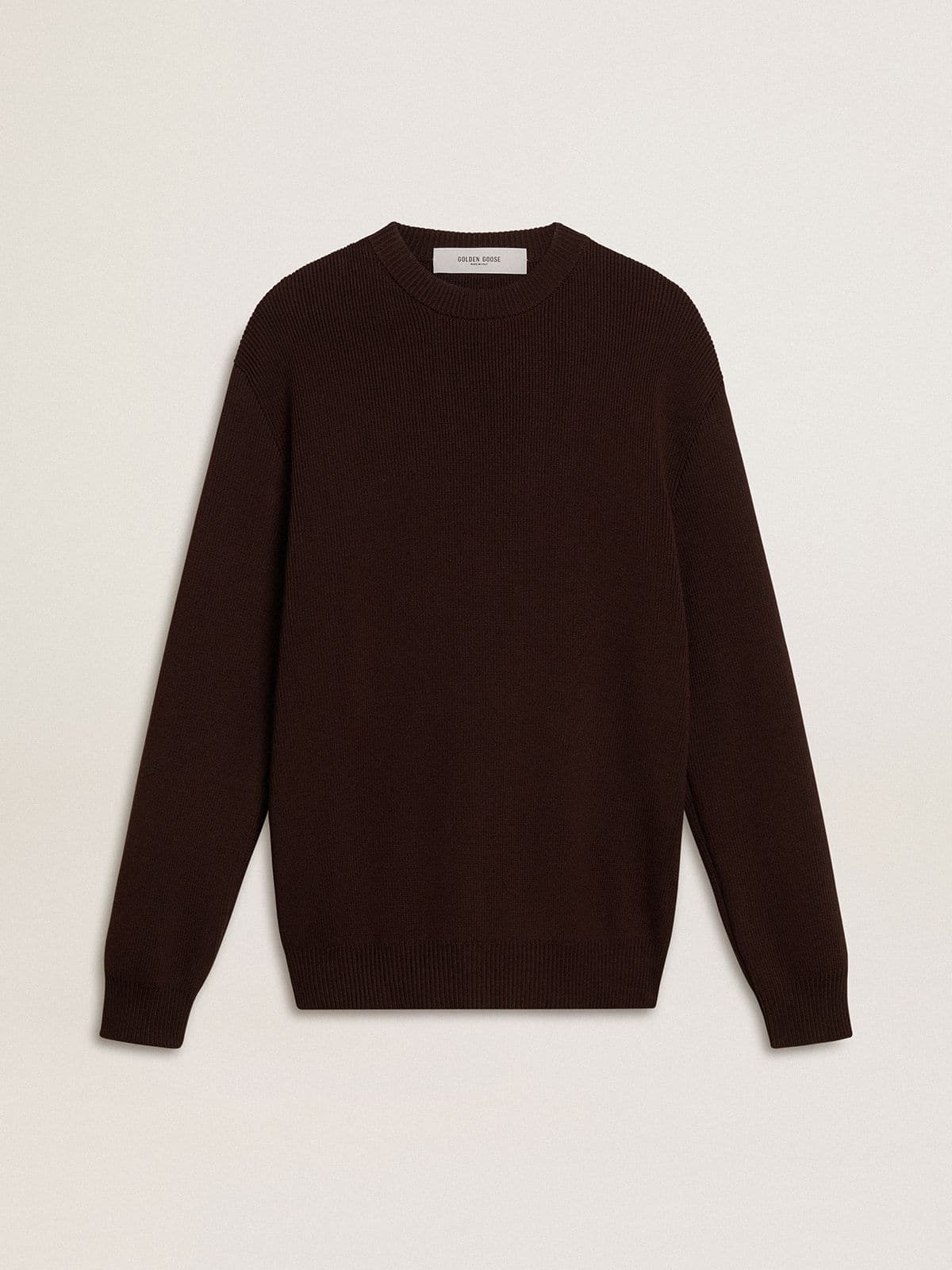 Men's brown crew-neck sweater with 'Golden' lettering on the back - Golden Goose Men