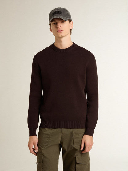 Men's brown crew-neck sweater with 'Golden' lettering on the back - Golden Goose Men