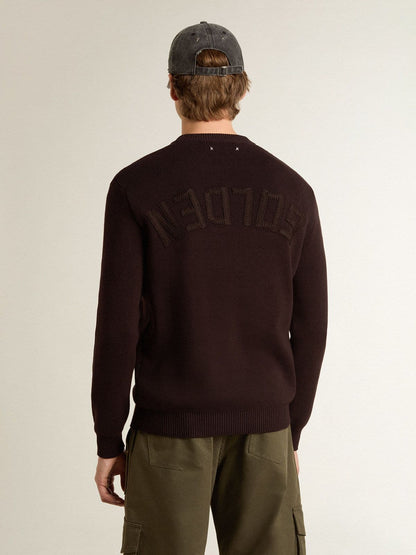 Men's brown crew-neck sweater with 'Golden' lettering on the back - Golden Goose Men