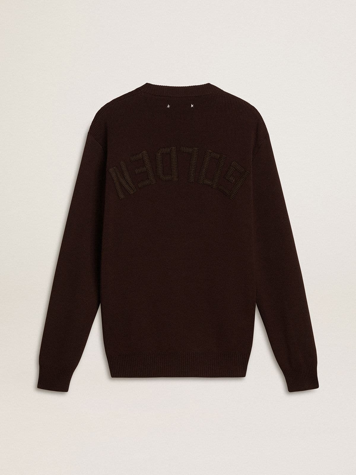 Men's brown crew-neck sweater with 'Golden' lettering on the back - Golden Goose Men
