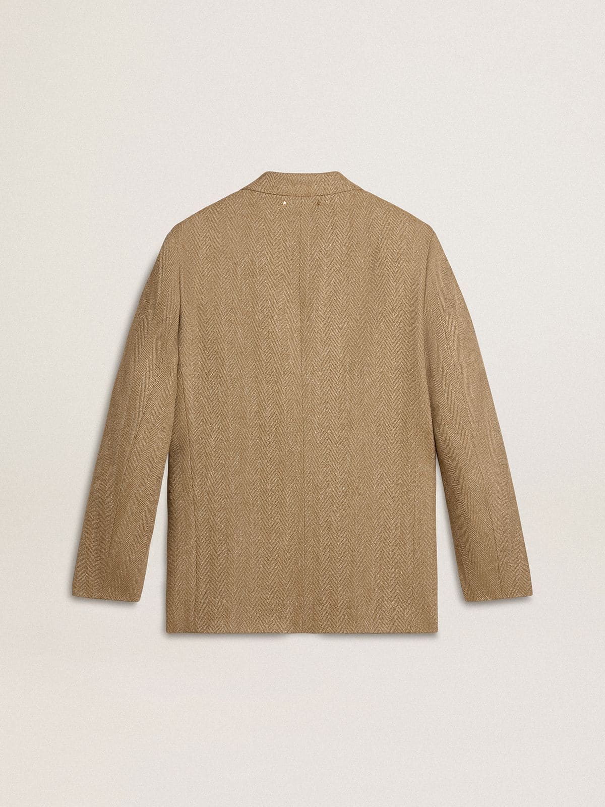 Men's single-breasted blazer in a sand-colored chevron linen blend. - Golden Goose Men