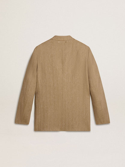 Men's single-breasted blazer in a sand-colored chevron linen blend. - Golden Goose Men