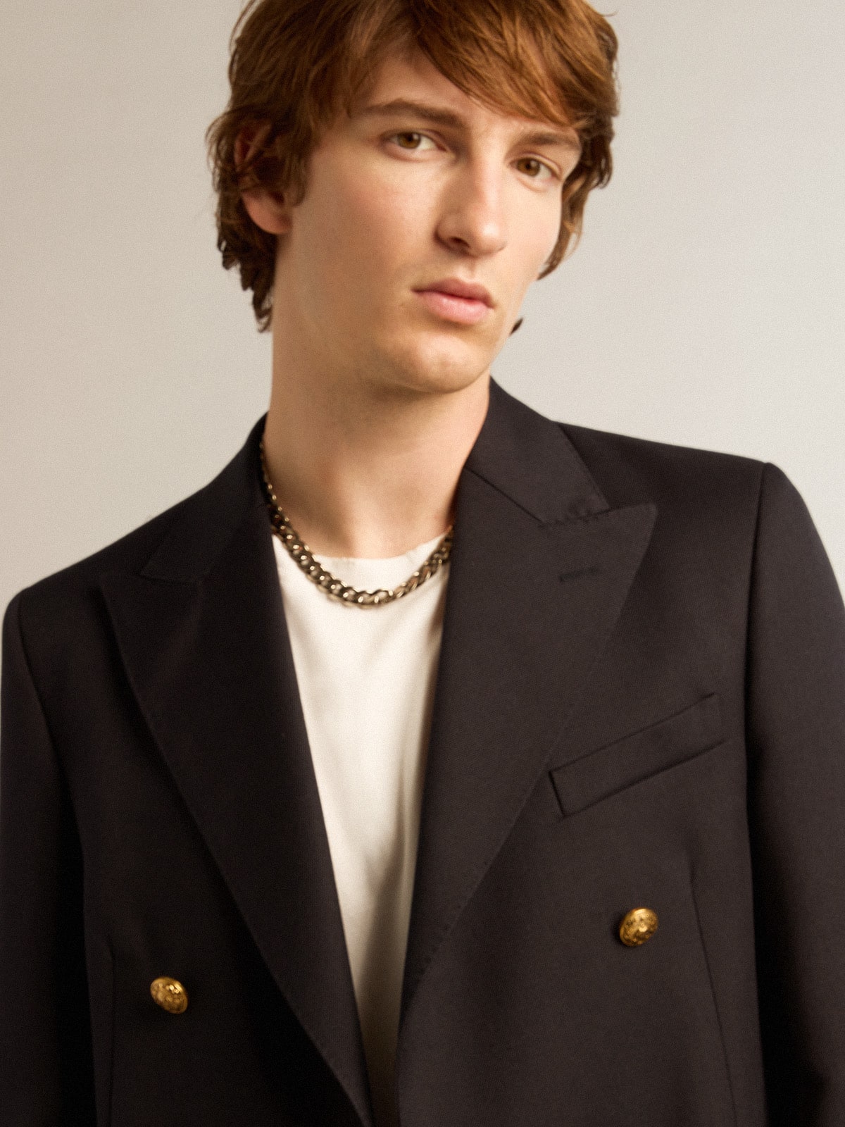 Men's double-breasted blazer in dark blue - Golden Goose Men