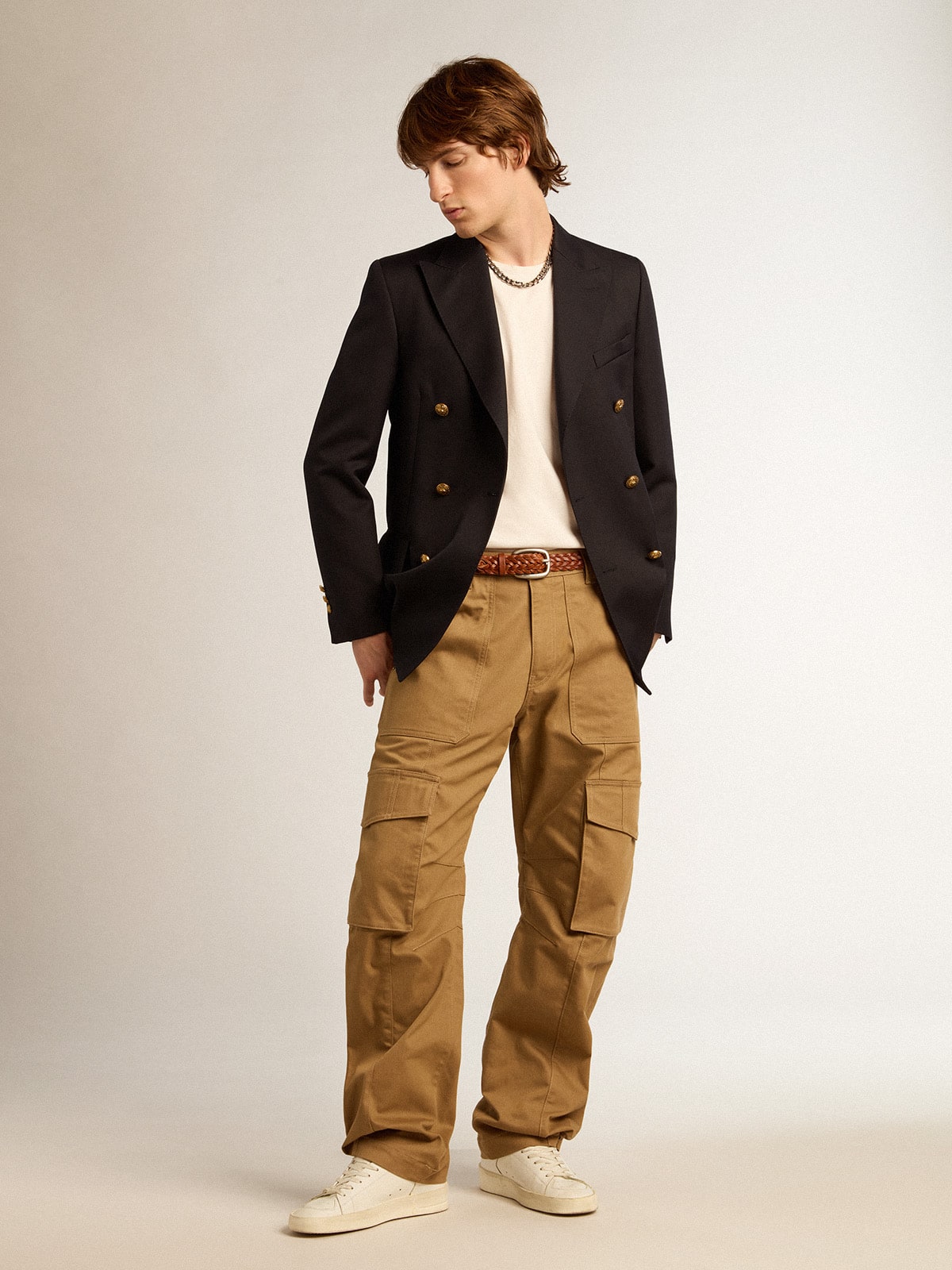 Men's double-breasted blazer in dark blue - Golden Goose Men