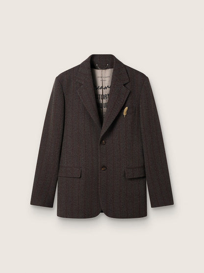 Men's single-breasted blazer in dark brown wool with thin stripe pattern - Golden Goose Men