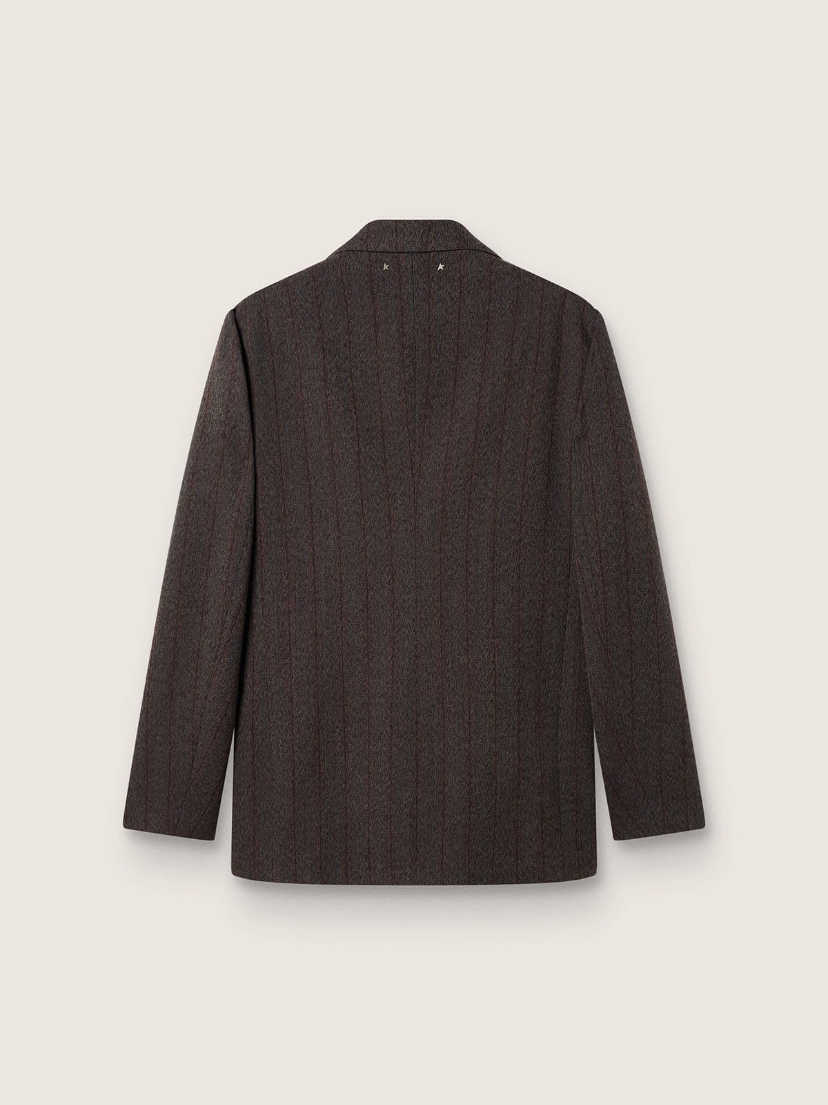 Men's single-breasted blazer in dark brown wool with thin stripe pattern - Golden Goose Men