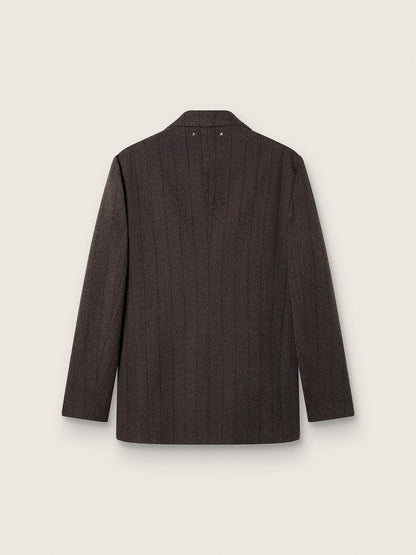 Men's single-breasted blazer in dark brown wool with thin stripe pattern - Golden Goose Men