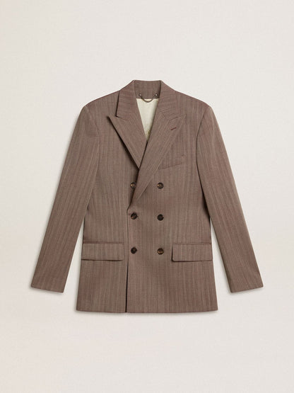 Men's beige chevron wool blend double-breasted blazer - Golden Goose Men