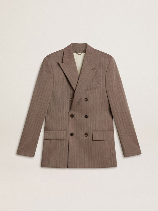 Men's beige chevron wool blend double-breasted blazer - Golden Goose Men
