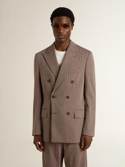 Men's beige chevron wool blend double-breasted blazer - Golden Goose Men